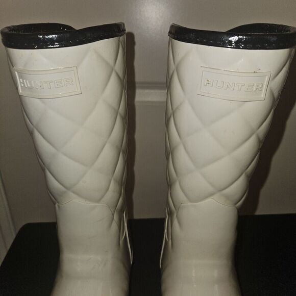 HUNTER Refined Gloss Quilted Rubber Rain Boots Mid Calf US 7 EU 36 Cream - Picture 3 of 15